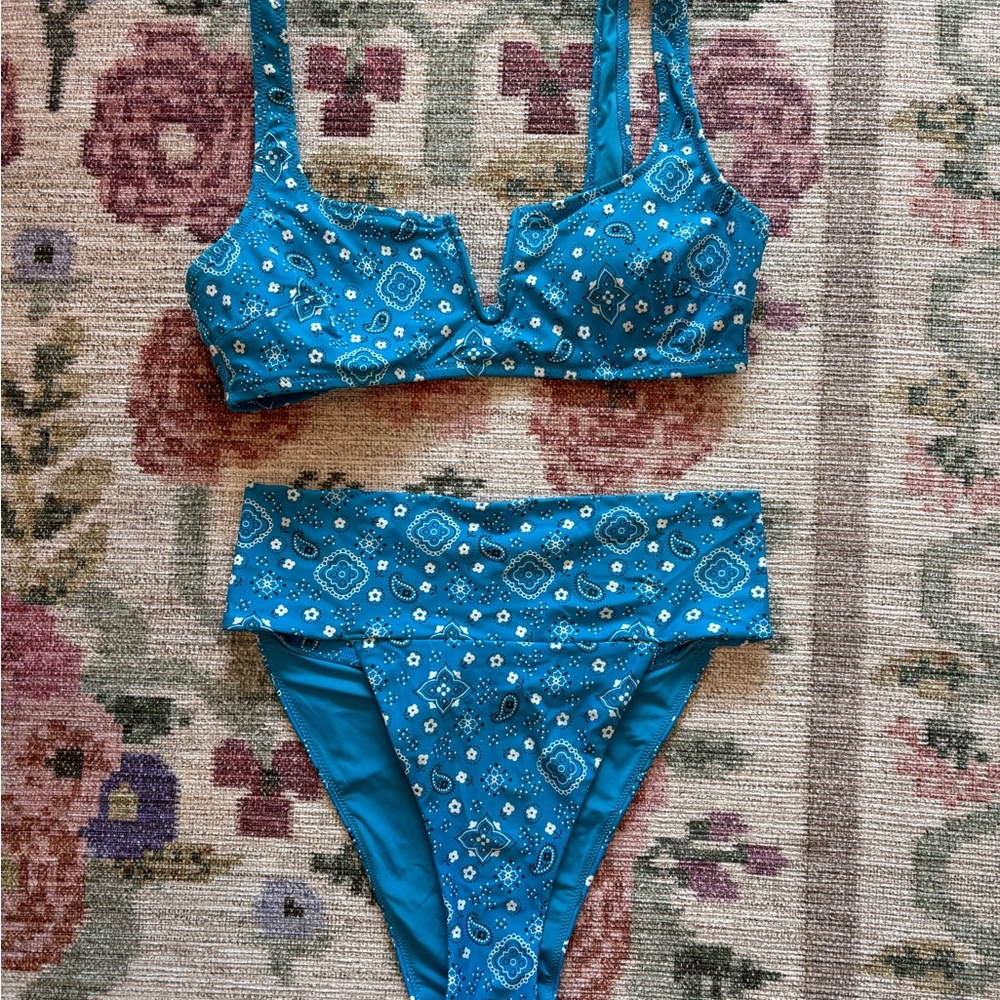Aerie Blue Floral High Waisted Bikini Set